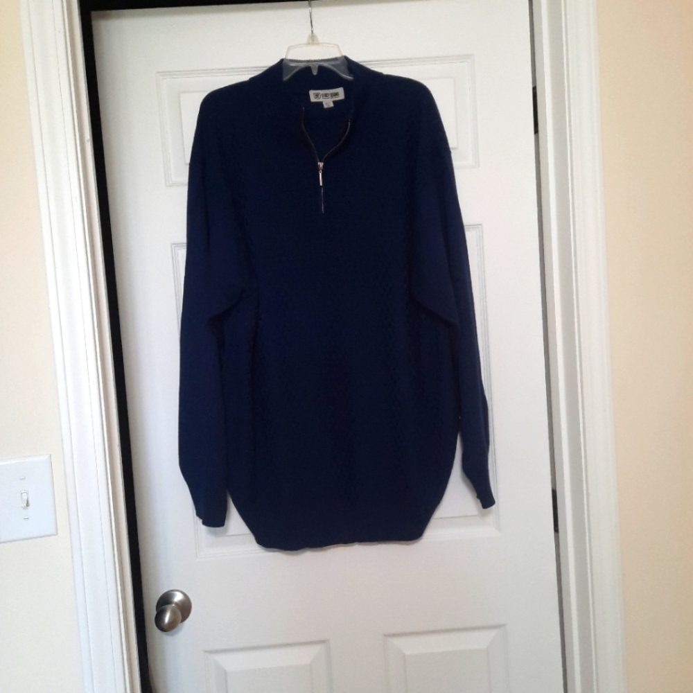 Stacy Adams 3XL Tall Blue Zip V-neck Acrylic Longsleeve Casual Sweater